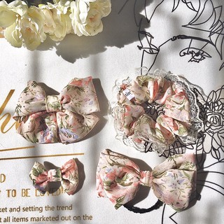 Scrunchies/ Kẹp tóc/ Buộc tóc hoa voan hoạ tiết cam hường