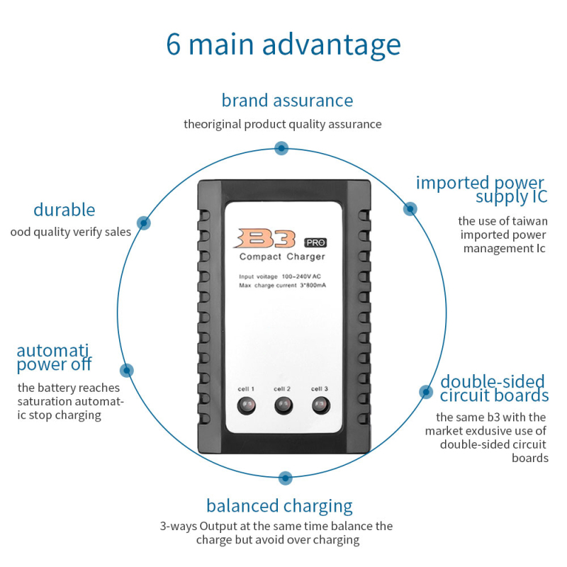 Bộ Sạc Pin Cân Bằng Imaxrc B3 Pro Compact 2S-3S Lipo 110-240V AC Cho Máy Bay Điều Khiển Từ Xa