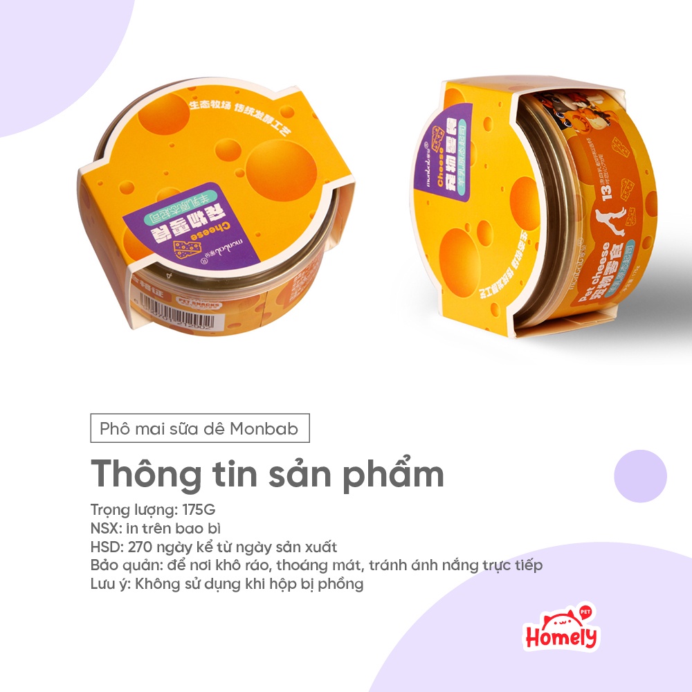 Phô mai cho mèo Monbab lên men từ sữa dê mềm mịn thơm ngon bổ sung canxi lon 175G Homely Pet