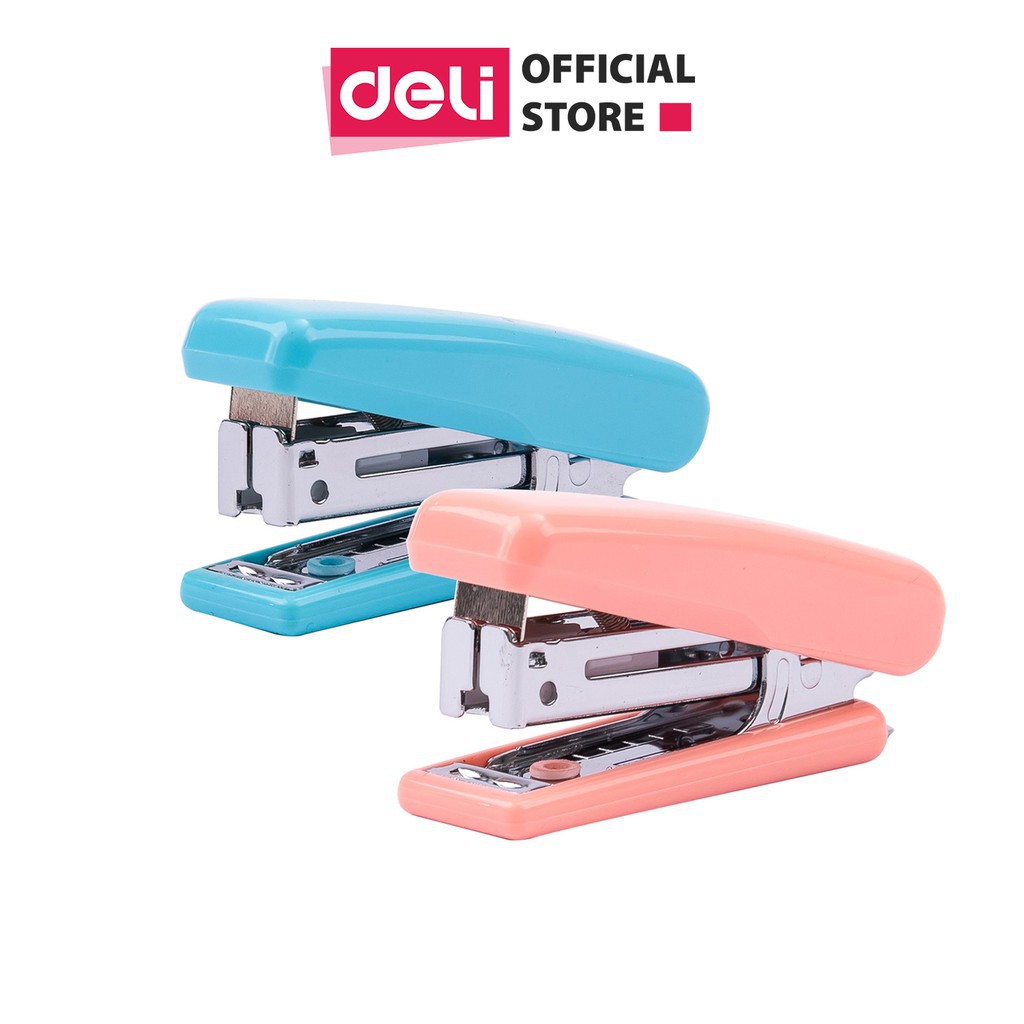 Dập ghim mini #10 Deli - 12 trang - màu Xanh, Hồng - 1 cái E0222