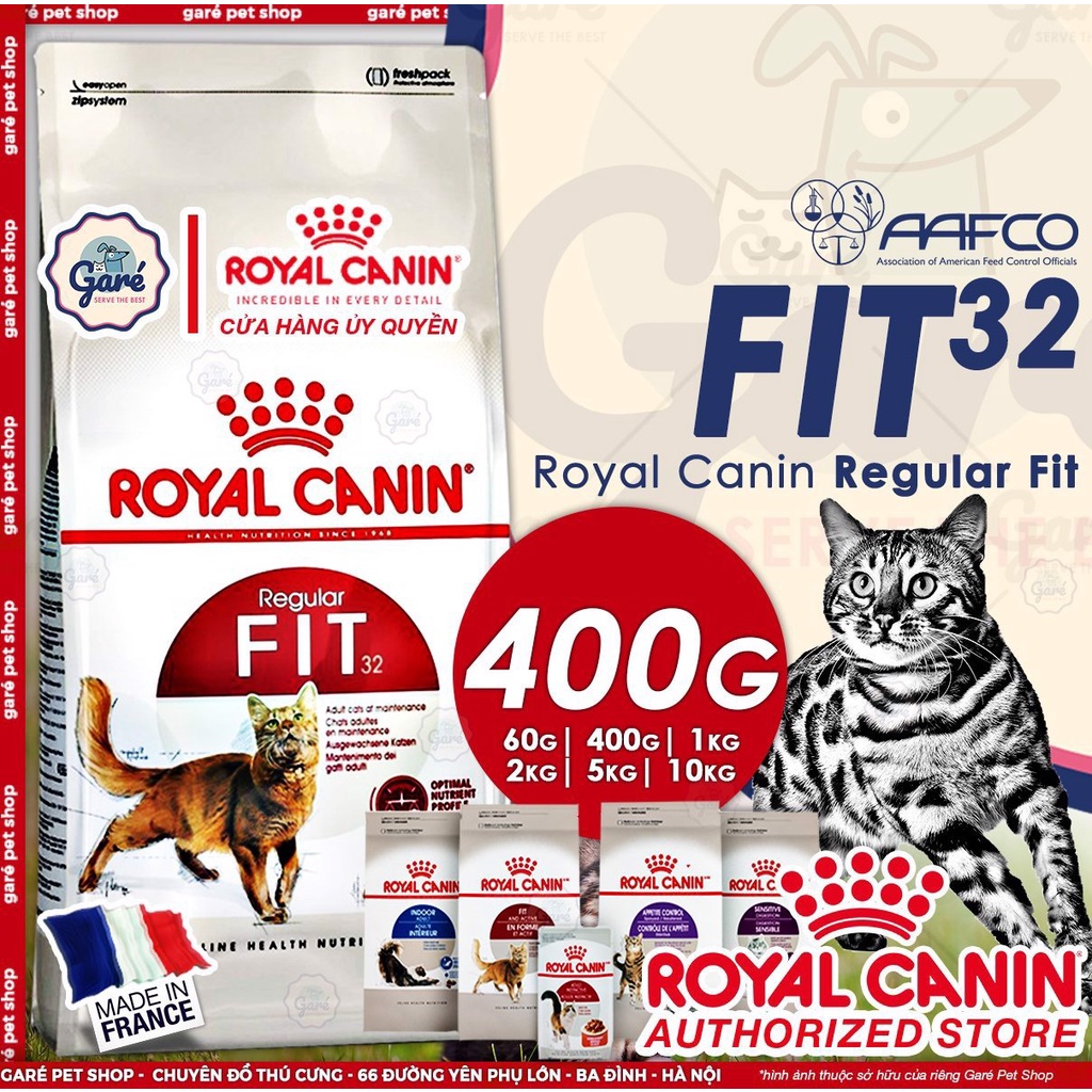 400gr - Hạt Fit 32 ROYAL CANIN đạm cao dành cho mèo trưởng thành trên 12 tháng tuổi thường xuyên vận động