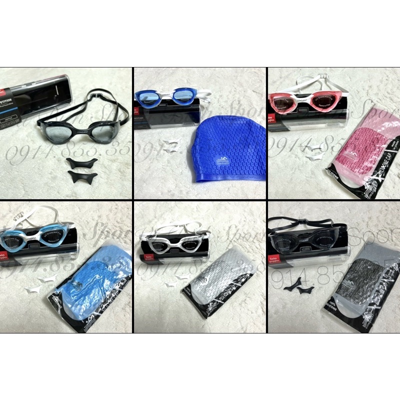 Combo kính bơi cực ôm mắt Conquest BL1206 + nón/mũ bơi Conquest gai siêu co giãn