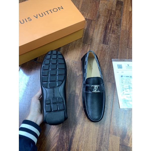 Giày moca da thật, giày lười LOUIS VT nam lót da đế cao su Bản đẹp fullbox thẻ bill.