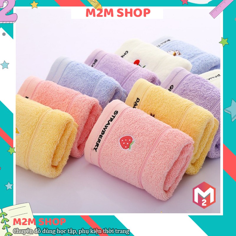 Khăn mặt, tắm lông cừu thêu hình hoa quả sắc màu cute dễ thương