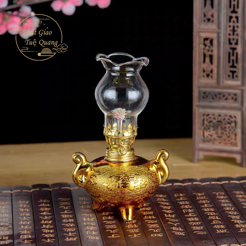 Đèn dầu kim sa, đèn dầu sen,đèn dầu rồng trắng, bằng sứ men cao cấp - phật giáo tuệ quang