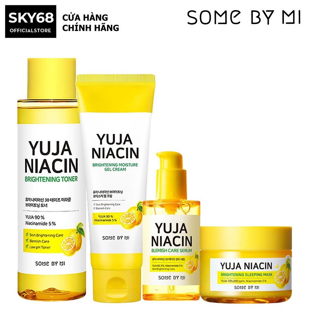 Bộ 4 SP Dưỡng Ẩm Trắng Da Chiết Xuất Quả Thanh Yên Some By Mi Yuja Niacin 30 Days Brightening (Toner+Serum+Kem+Mask Ngủ)