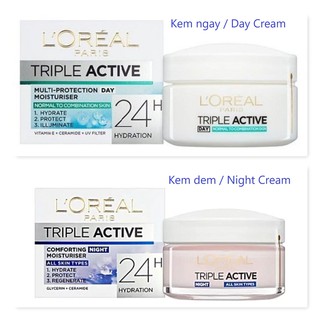 Bộ dưỡng ẩm ngày đêm 3 tác động L'Oreal Paris Triple Active Moisturiser 50ml