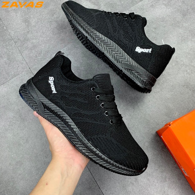 Giày thể thao nam màu đen ZAVAS phong cách sneaker đế cao su đúc công nghệ ép nhiệt êm nhẹ lưới flynit thoáng khí_S355
