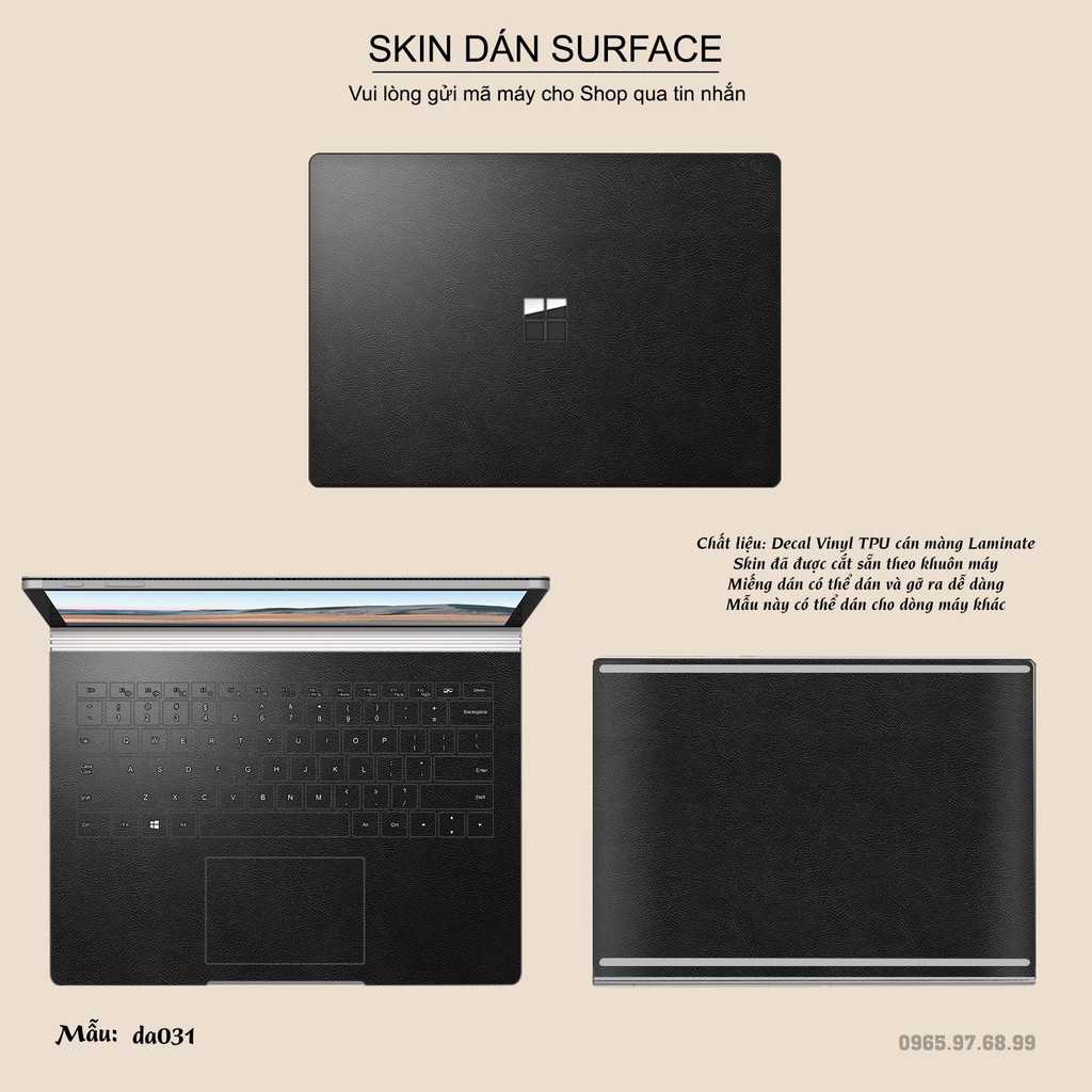 Skin dán Surface in hình Vân Da Bò Đen - Da031 (inbox mã máy cho Shop)