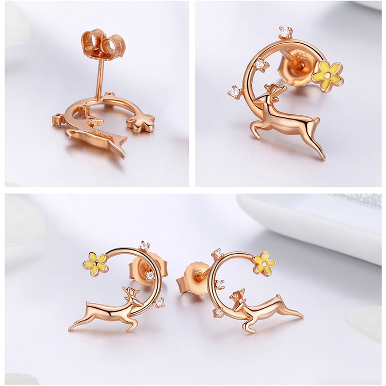 Khuyên tai BAMOER bạc 925 thiết kế hình chú nai thời trang