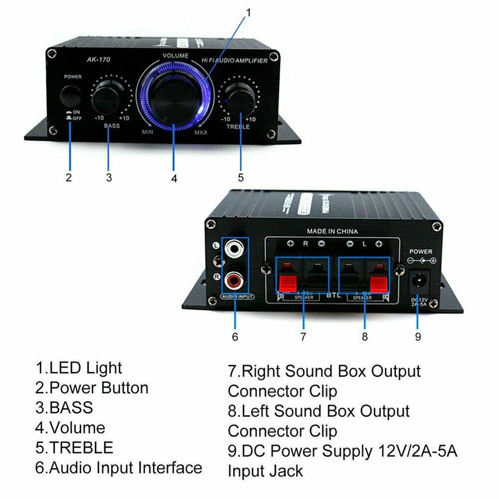 Bộ Khuếch Đại Âm Thanh HiFi Mini 12V 400W Bằng Hợp Kim Nhôm Kèm Điều Khiển