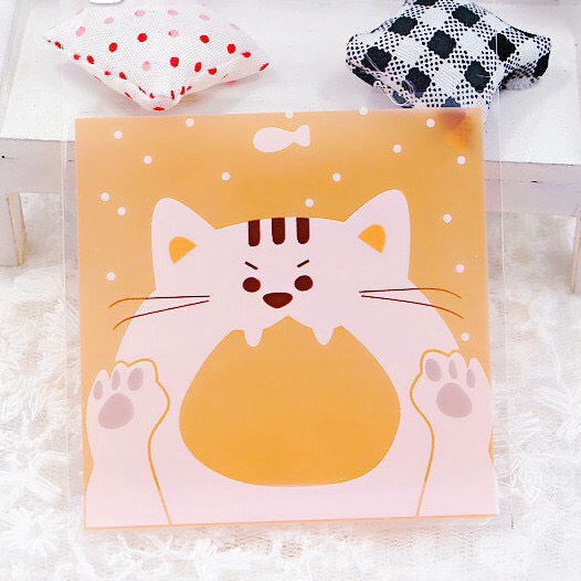 Set 100 túi kích thước 7x7cm đựng bánh kẹo, sticker hình động vật dễ thương Canarystore54