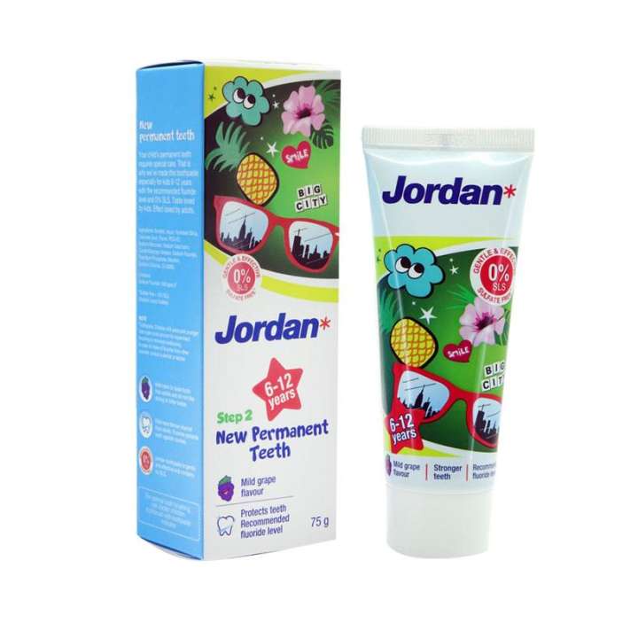 - Kem đánh răng cho trẻ em 6-12 tuổi vị nho Jordan Step 2, 75g/tuýp