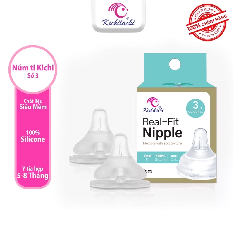 Núm Ti Bình Sữa Kichilachi Cổ Rộng Siêu Mềm Vừa Bình Moyuum