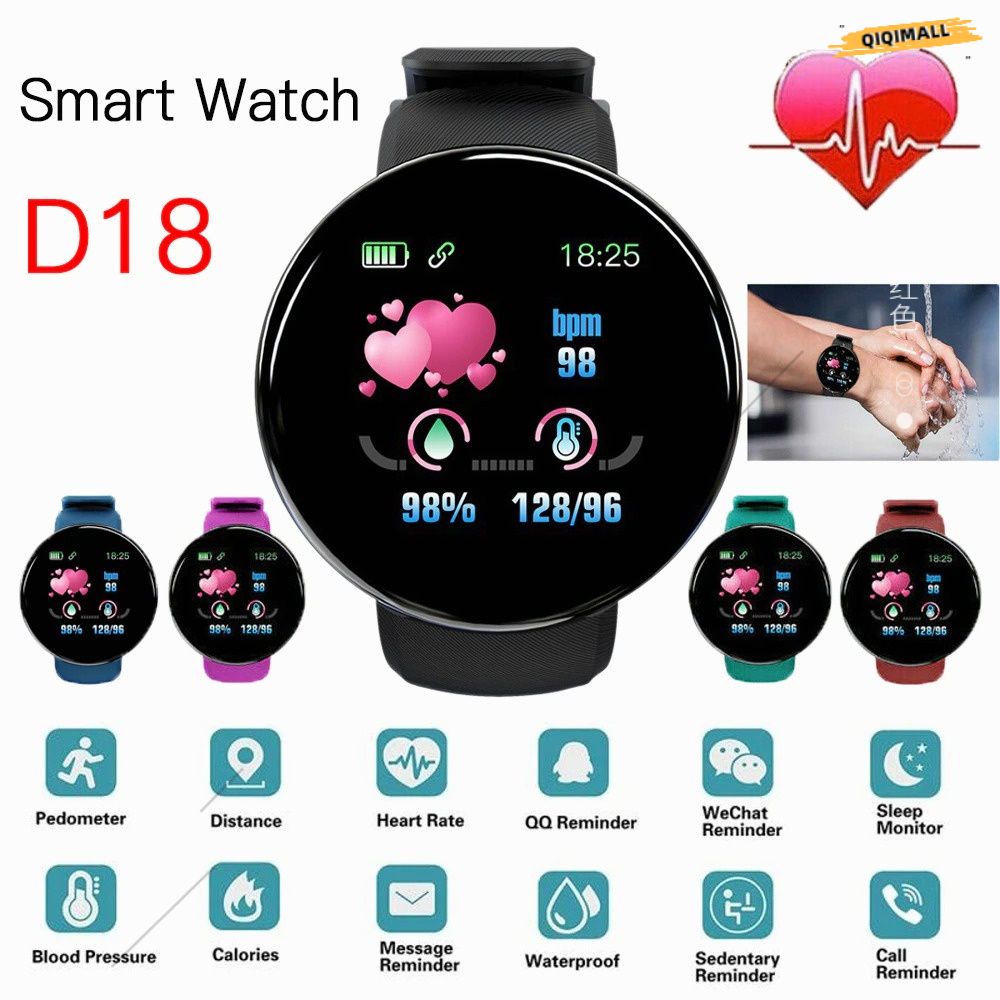 Đồng hồ thông minh D18 chống thấm nước theo dõi sức khỏe kết nối bluetooth gọi điện thời trang cho nam và nữ