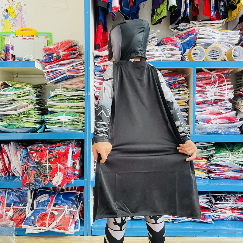 Bộ đồ siêu nhân batman bé trai từ 3 tuổi đến 6 tuổi hóa trang liền quần tặng kèm choàng và nón trùm B176 SNBL