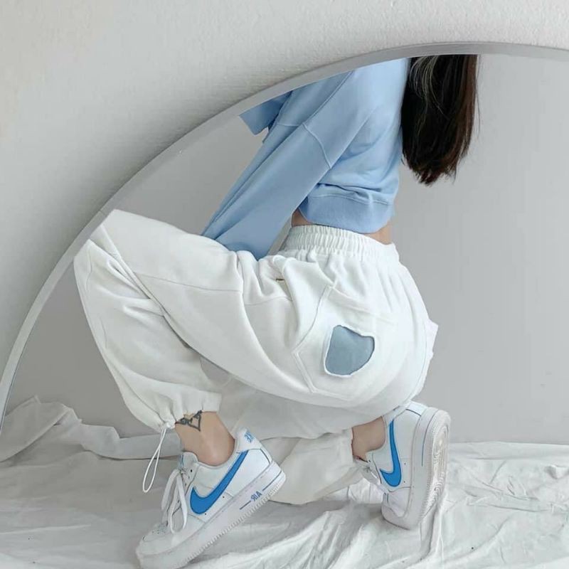 Quần jogger trái tim - Quần nỉ chun ống HS