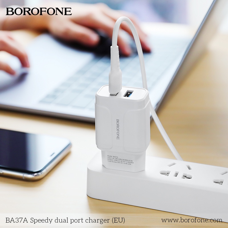 Củ sạc iphone, android Borofone BA37 12W 2 cổng USB 2.4A chuẩn EU, US