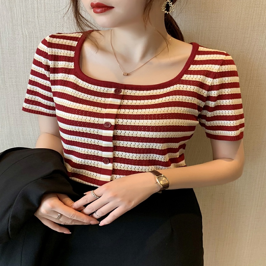 Áo len nữ tay ngắn cổ vuông croptop hàn quốc nhiều màu ulzzang VM STYLE 22ALU03G10904 | BigBuy360 - bigbuy360.vn