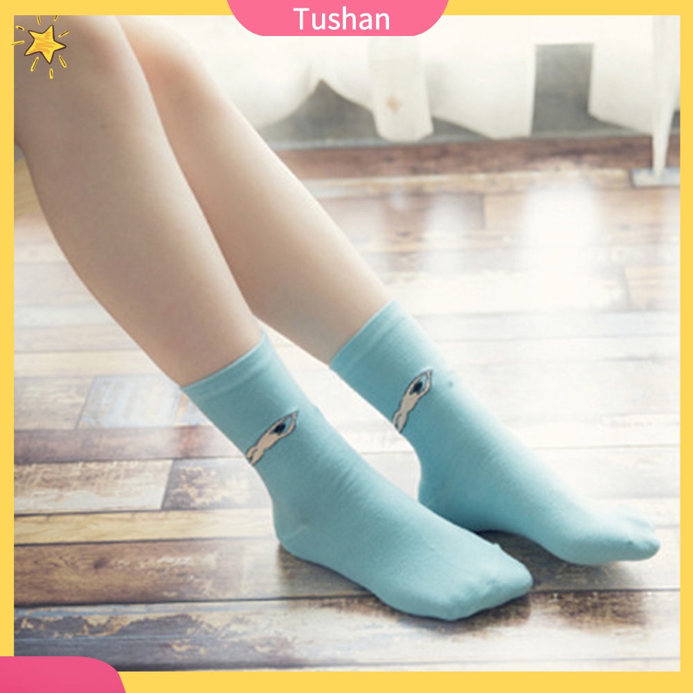 TUSH Autumn Winter Funny Cartoon Solid Color Elastic Cotton Middle Tube Crew Socks