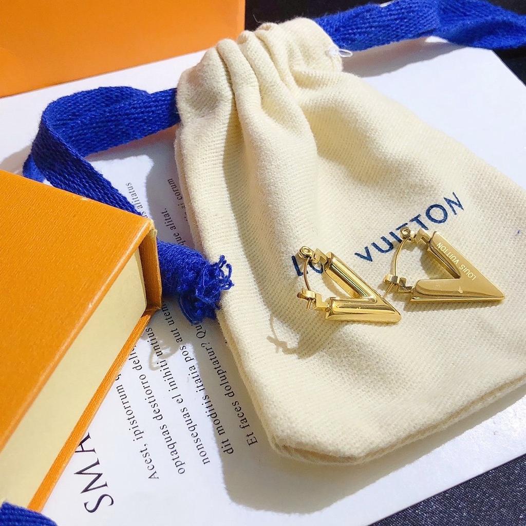 LOUIS VUITTON Khuyên Tai Tròn Bằng Thép Titan In Logo LV Thời Trang