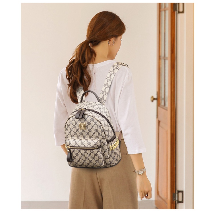 Ba lô đi học JASMIN NOIR in họa tiết chữ cái phong cách cổ điển thời trang đơn giản dành cho nữ