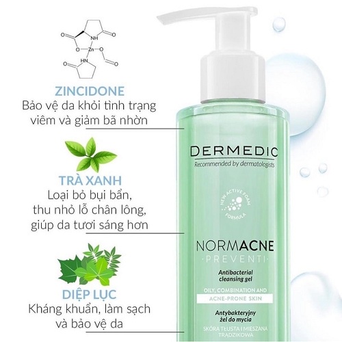 Sữa rửa mặt làm sạch dành cho da dầu da mụn D.er.med.ic Normacne Antibacterial Cleansing Gel 200ML