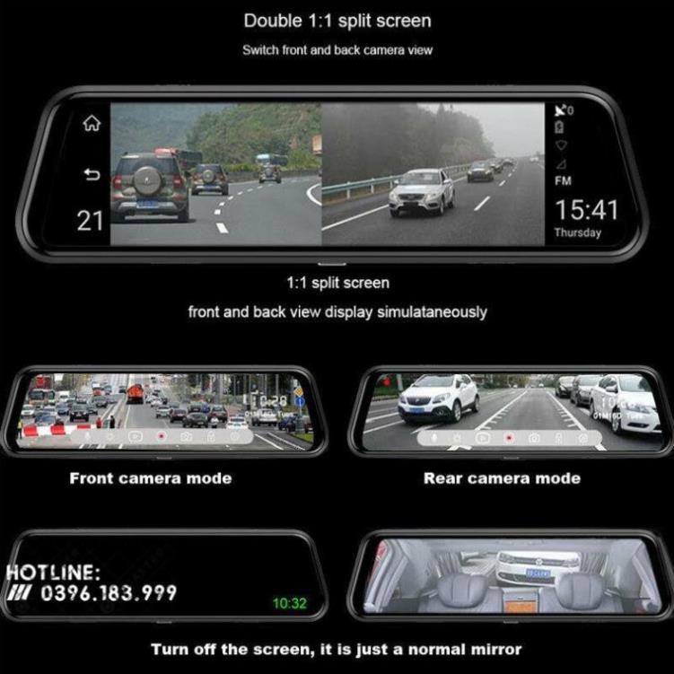 CAMERA HÀNH TRÌNH GƯƠNG 10 INC ANYTEK T12 SIÊU NÉT FULLHD/GPS/ADAS KÈM CAMERA LÙI ver 2020