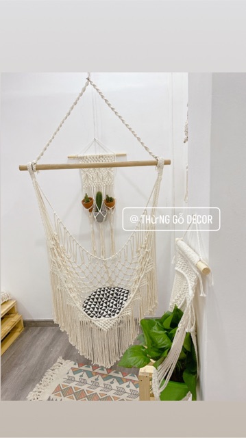 [Mã SKAMLTSM9 giảm 10% đơn 99K] Võng ngồi macrame size người lớn tặng kèm gối tròn lót và móc treo