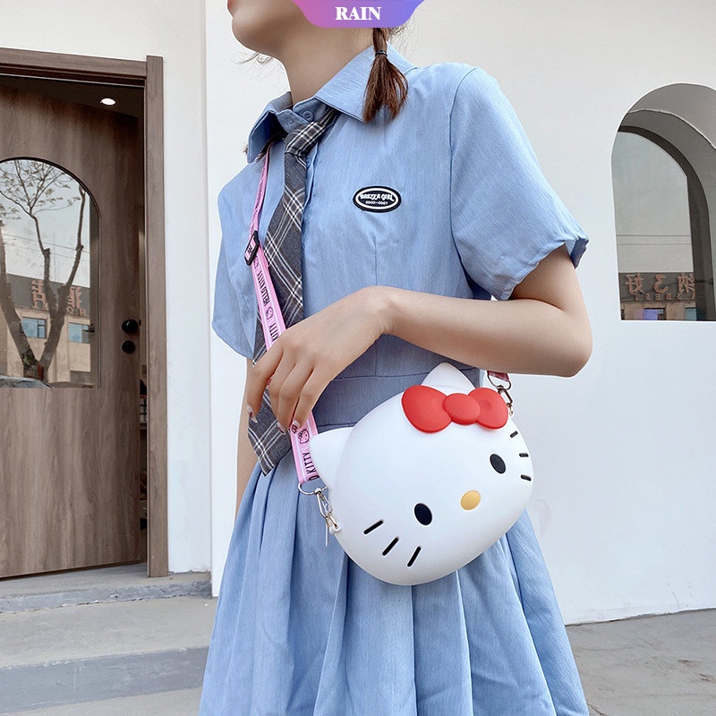 SANRIO Túi Đeo Chéo Vai Bằng Silicon Hình Mèo Hello Kitty Dễ Thương Thời Trang Cho Trẻ Em