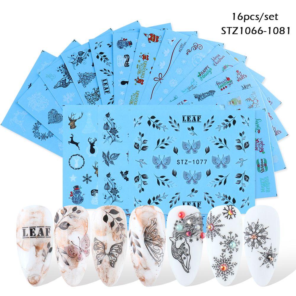 Set 16 Nhãn Dán Trang Trí Móng Nghệ Thuật Chủ Đề Giáng Sinh EUCA