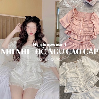 Bộ lụa đùi cổ vuông chun quảng châu xinh