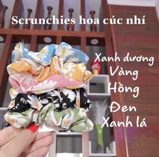 Cột tóc Scrunchies mẫu hoa cúc lụa nhật