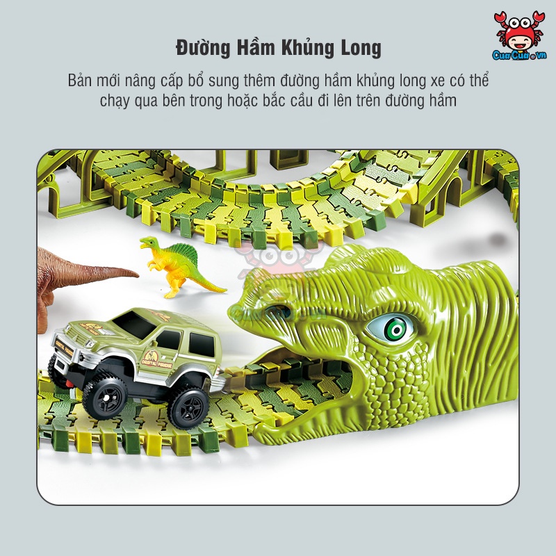 Bộ lắp ráp đường đua ô tô khủng long, đồ chơi lắp ghép đường ray khủng long cỡ lớn cho bé thoả sức sáng tạo