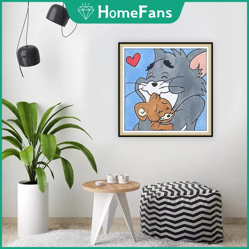 Bộ Tranh Đính Đá 5D Tự Làm Hình Tom &amp; Jerry 30x30cm / 40x40cm / 50x50cm