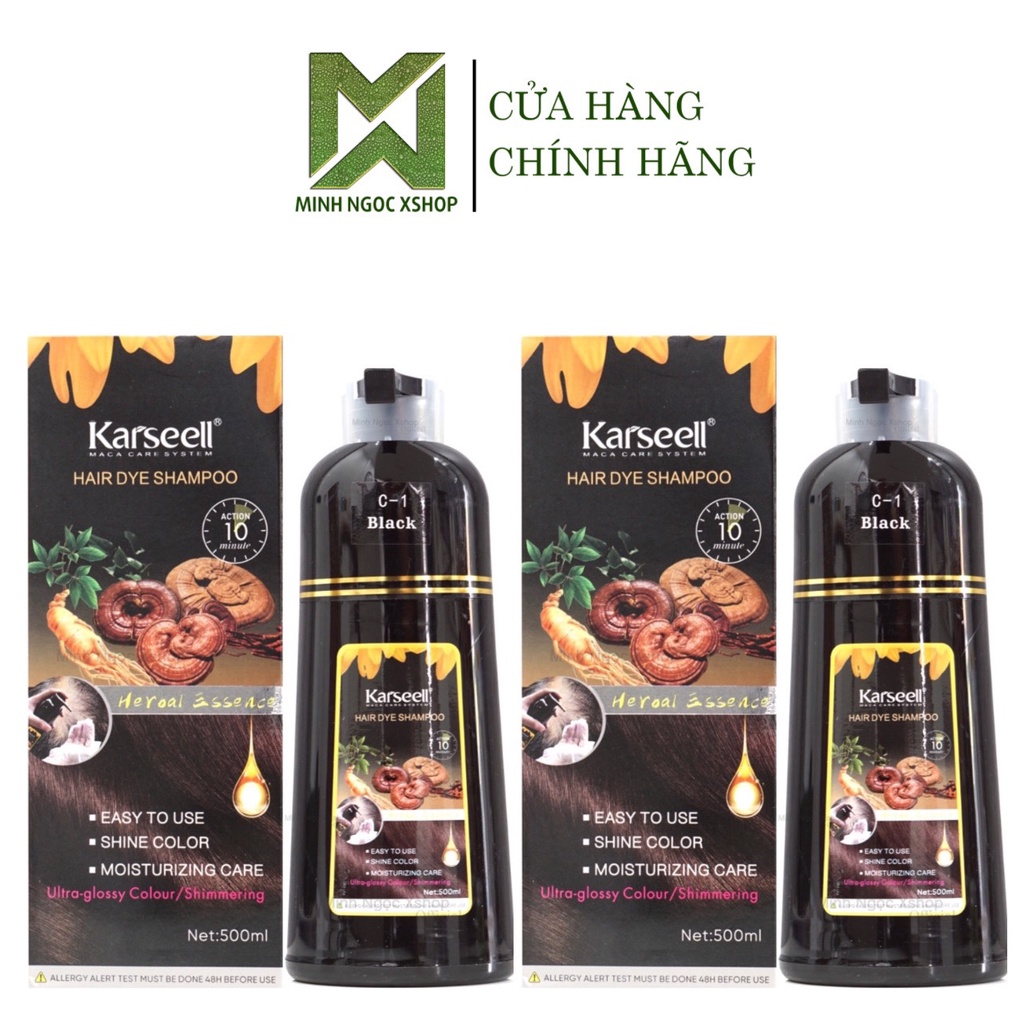Dầu gội phủ bạc nhuộm tóc đen thảo dược KARSEELL Hair Dye Shampoo 500ml combo 2 chai