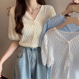 Áo kiểu nữ cúc hình nơ ulzzang phong cách Hàn Quốc