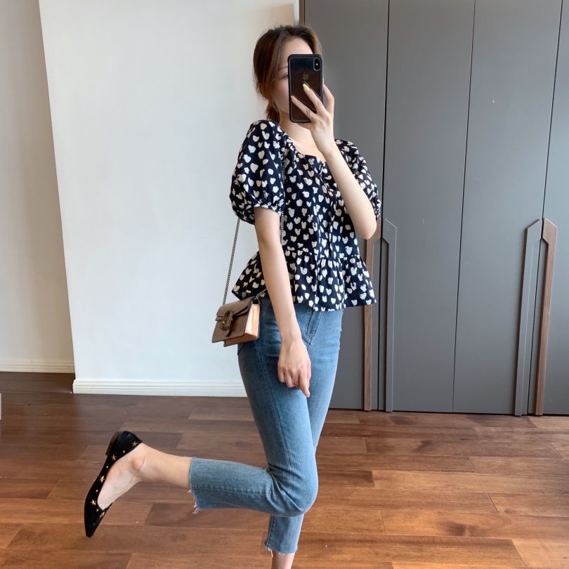 COZOK Áo Sơ Mi In Hình Trái Tim Cổ Điển Mỏng Đa Năng