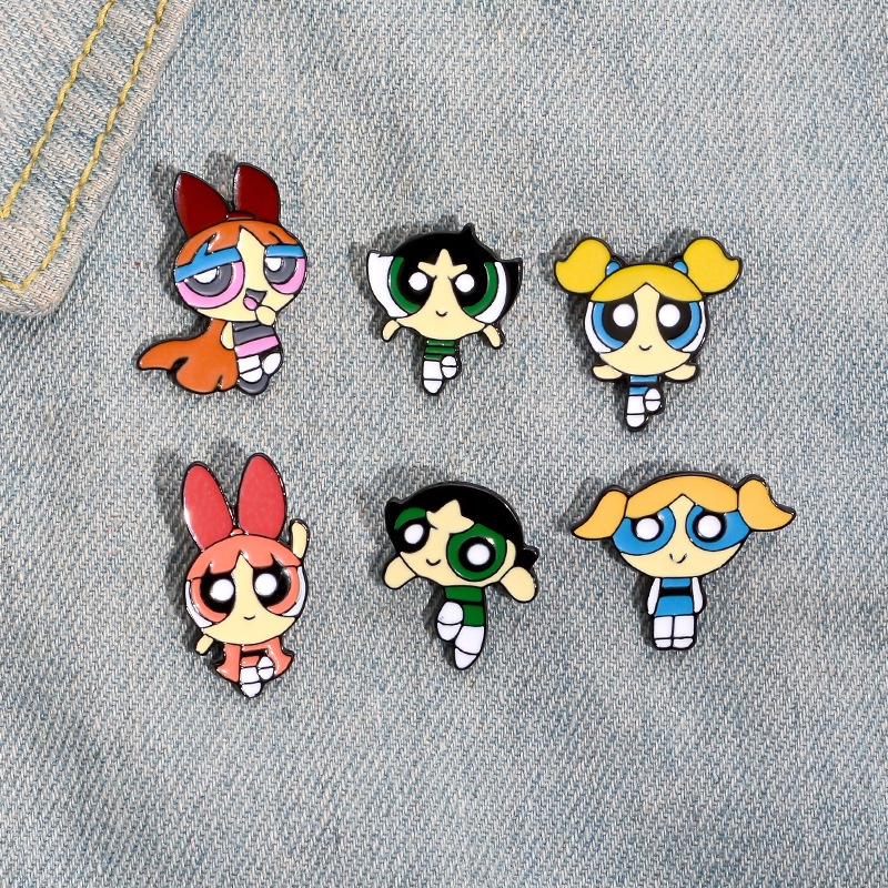 Huy Hiệu Cài Áo Hình Nhân Vật Hoạt Hình Powerpuff Girls Dễ Thương