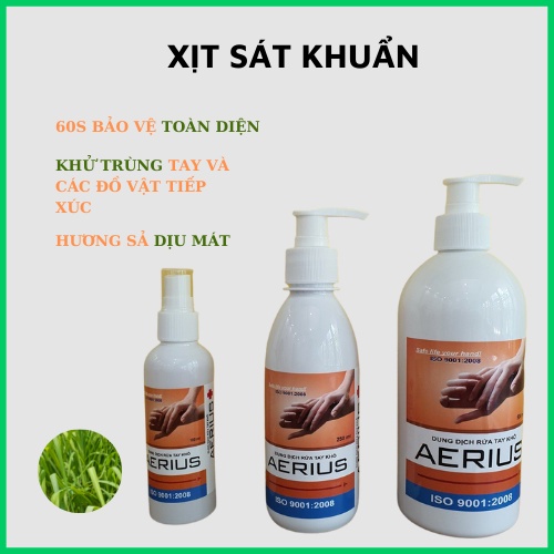 Nước rửa tay kháng khuẩn, xịt kháng khuẩn, dung dịch diệt khuẩn, rửa tay khô AERIUS  (chai 100ml - 250ml - 500ml))