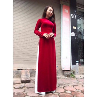 áo dài nhung may sẵn màu đỏ 1