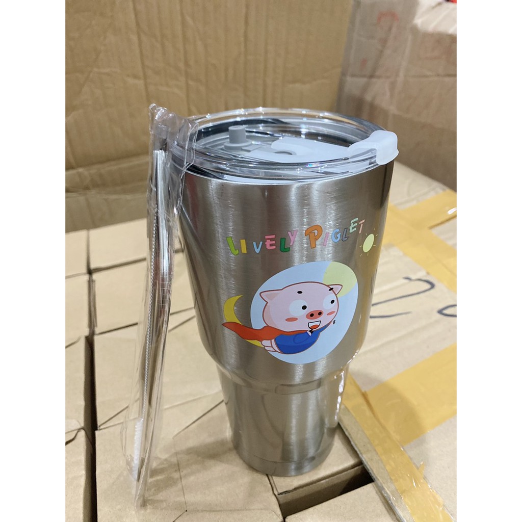 Ly Giữ Nhiệt 900ml  Mẫu Inox Kèm Túi Đựng Và Ống Hút