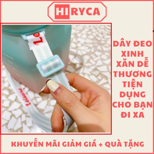 Bình nước đi học, bình đựng nước cute tập gym có ống hút dây đeo bằng nhựa HI.RYCA BN1L501