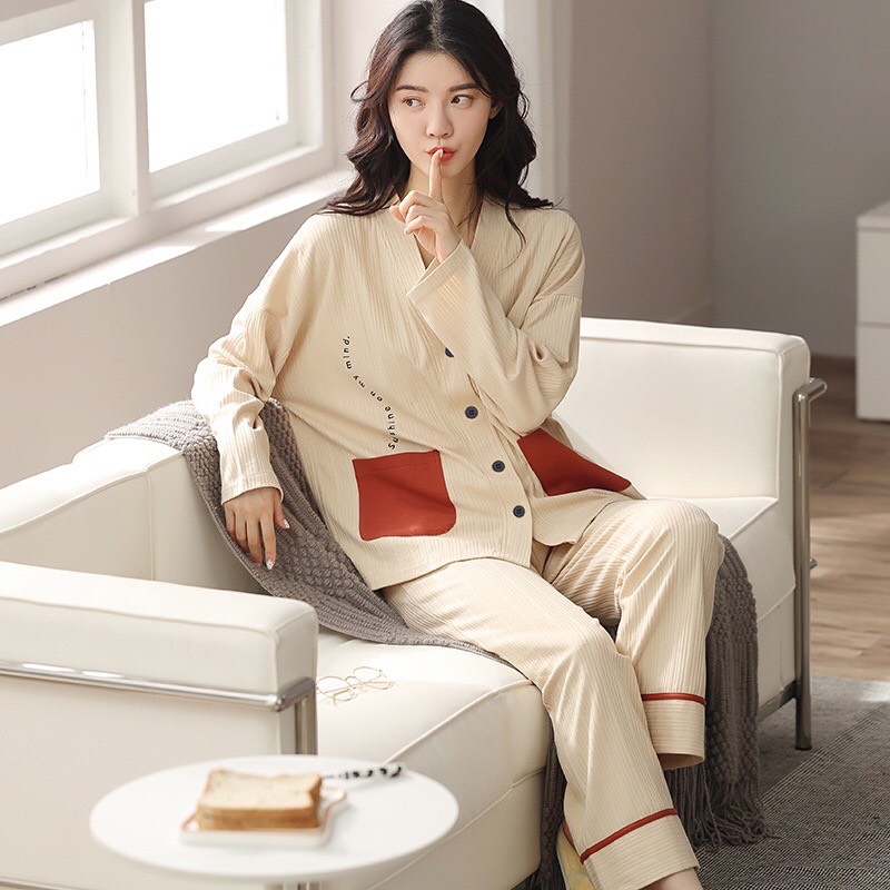 [Có sẵn] Bộ Ngủ Dài Tay Cadigan Phong Cách Hàn Quốc Dễ Thương BN01 | BigBuy360 - bigbuy360.vn