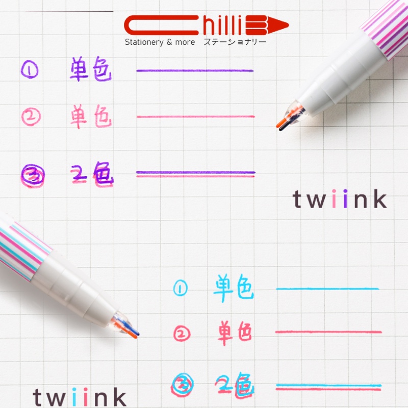 Bút 2 Ngòi Sun-Star Twiink 2 Color Pen 2 Đầu Khác Màu Song Song, Viết Vẽ Tạo Hình Cực Xinh