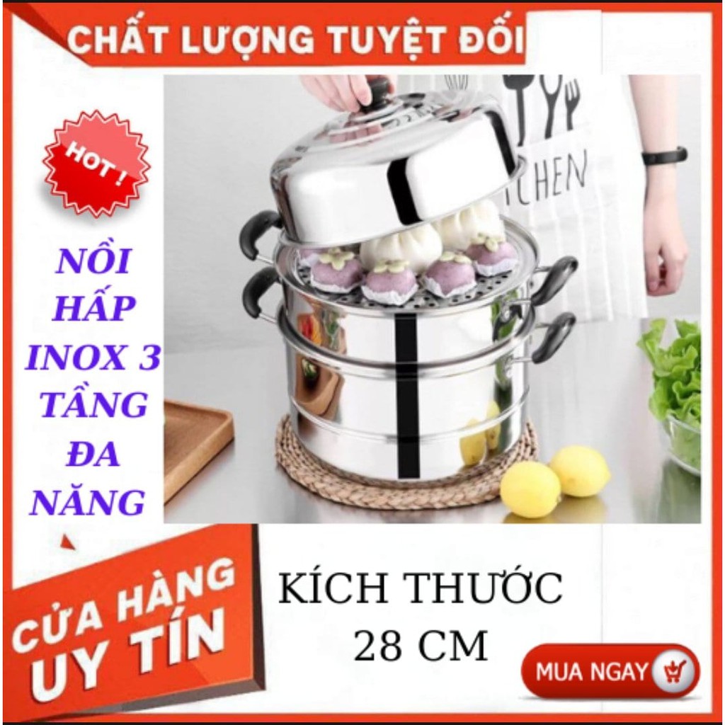 Nồi hấp inox 3 tầng hiện đại kích thước lớn, có thể sử dụng trên mọi loại bếp . [HÀNG LOẠI 1]
