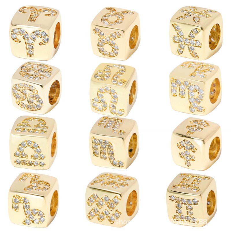 12 Cung Hoàng Đạo - Charm Phụ Kiện Vòng Tay Phong Thuỷ Trang Sức Nam, Nữ Kim Loại Đồng Zircon