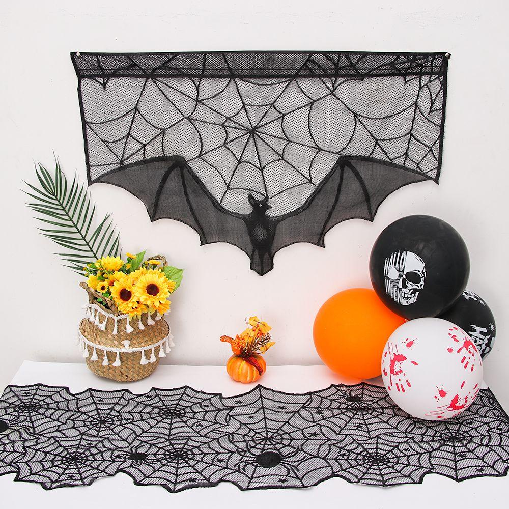 Khăn trải bàn/ quàng cổ/ chụp đèn/ rèm ren mạng nhện hình tròn màu đen trang trí trong nhà/ lò sưởi Halloween/ Lễ tạ ơn
