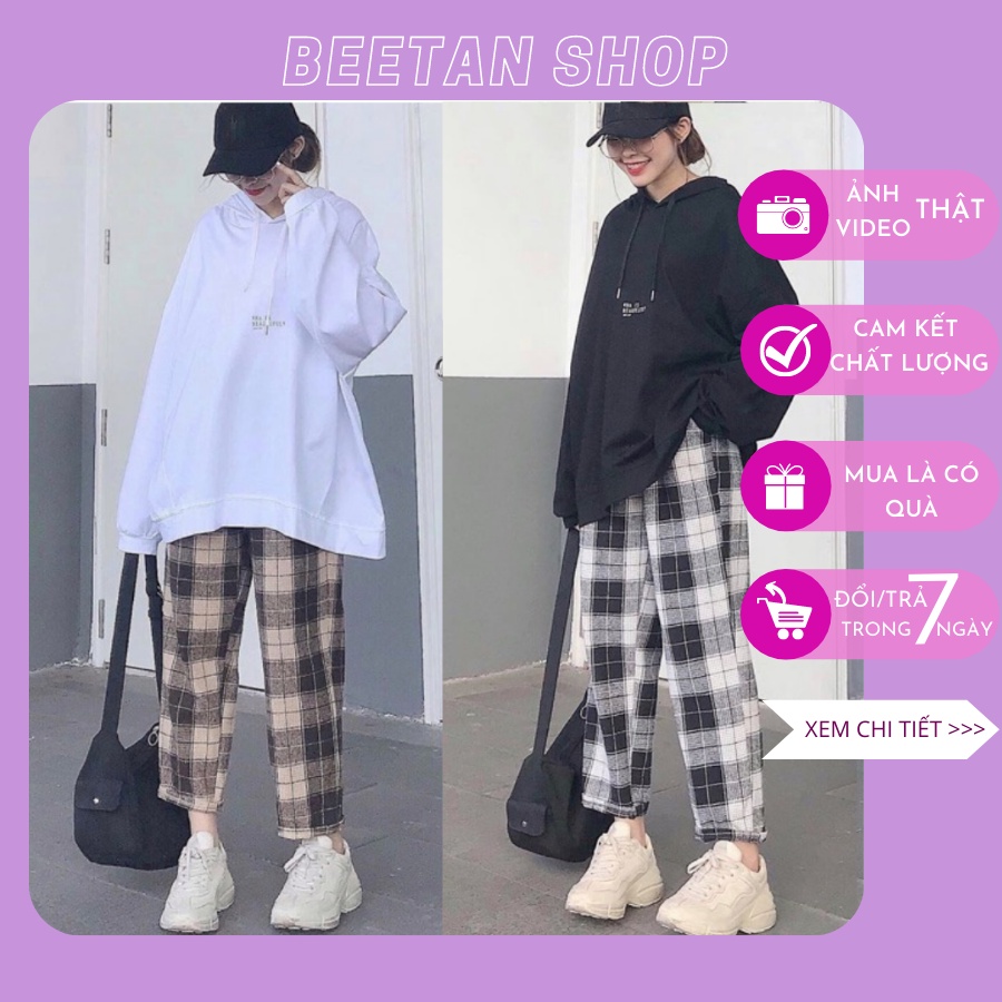 Quần baggy ống rộng kẻ caro Unisex nam nữ