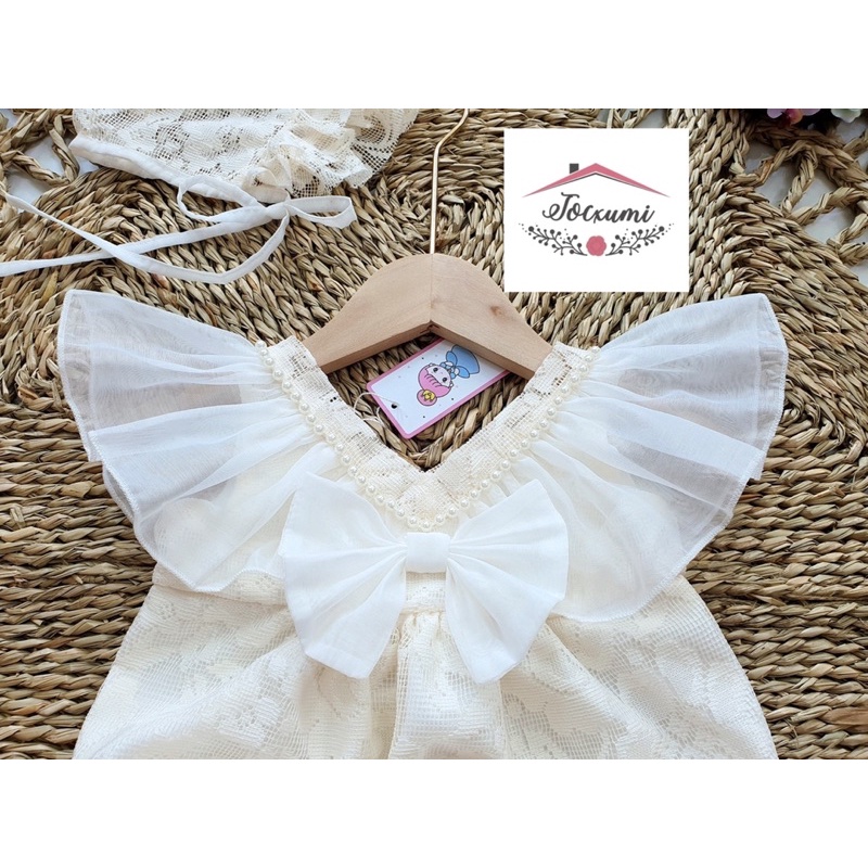 Body ren trắng cánh tiên cổ viền châu cao cấp - Tocxumi